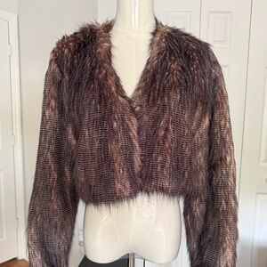 Faux Fur Cropped Jacket in Brown and Black